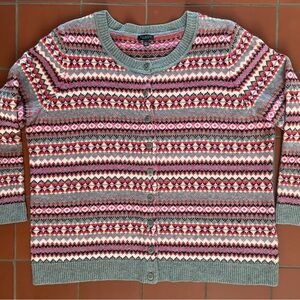 Talbots Gray and Pink Fair Isle Cardigan Sweater 2XP